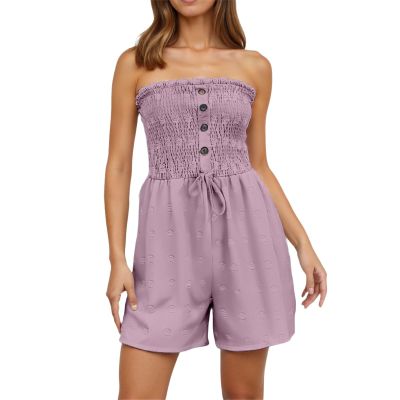 Women's Bandeau Romper, Sleeveless Ruched High-Waisted Casual Playsuit