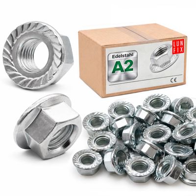 LUN FIX M5 Flange Nuts DIN 6923, A2 Stainless Steel, 20 pcs