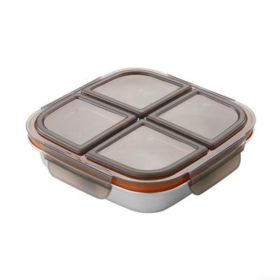 Stainless Steel Lunch Box, 3 Compartments, 17.6 x 17.6 x 5 cm, Black (4)