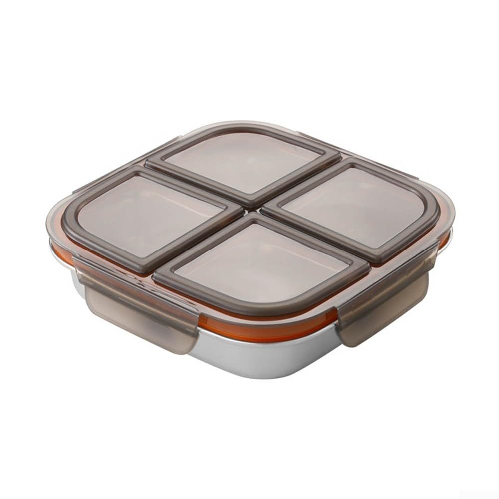 Stainless Steel Lunch Box, 3 Compartments, 17.6 x 17.6 x 5 cm, Black (4)