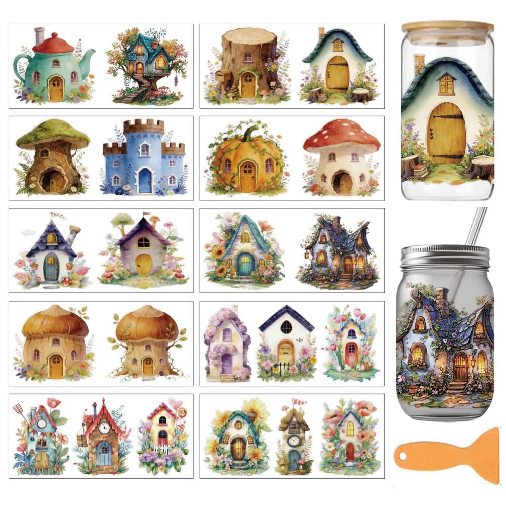 arricraft 10-Sheet Fairy House UV DTF Cup Transfer Stickers