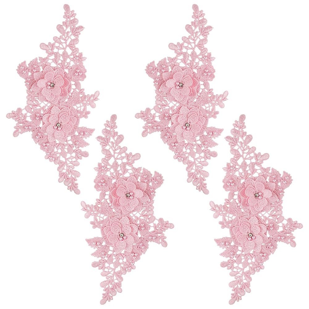 CRAFTYMELODY 2 Pairs Floral Embroidery Beaded Appliqué