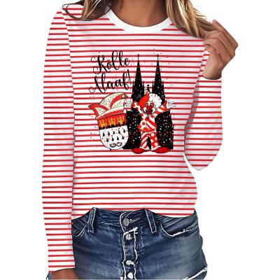 Women's Red and White Striped Long-Sleeve Shirt