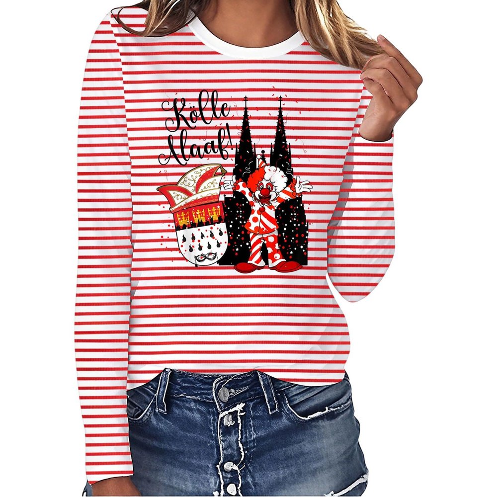 Women's Red and White Striped Long-Sleeve Shirt