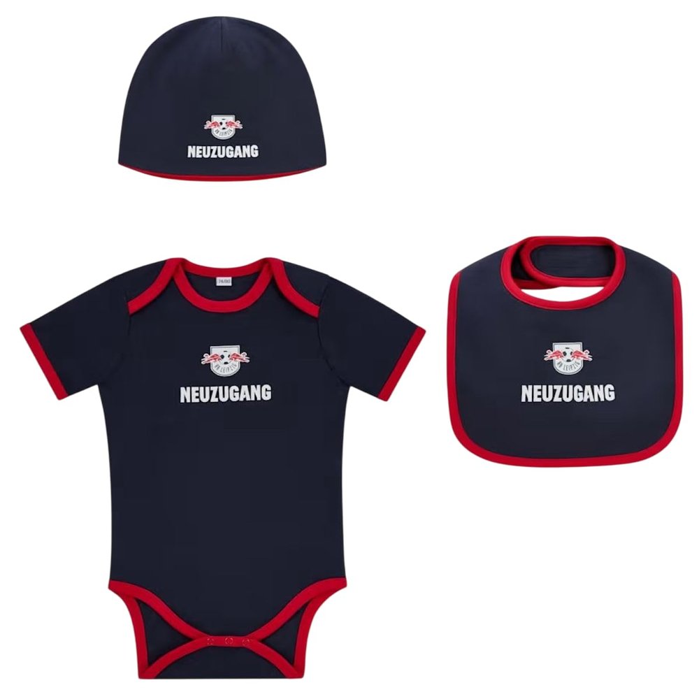 RB Leipzig Baby Set – New Arrival – 3-Piece Gift Set with “We Love Soccer” Sticker (74/80)