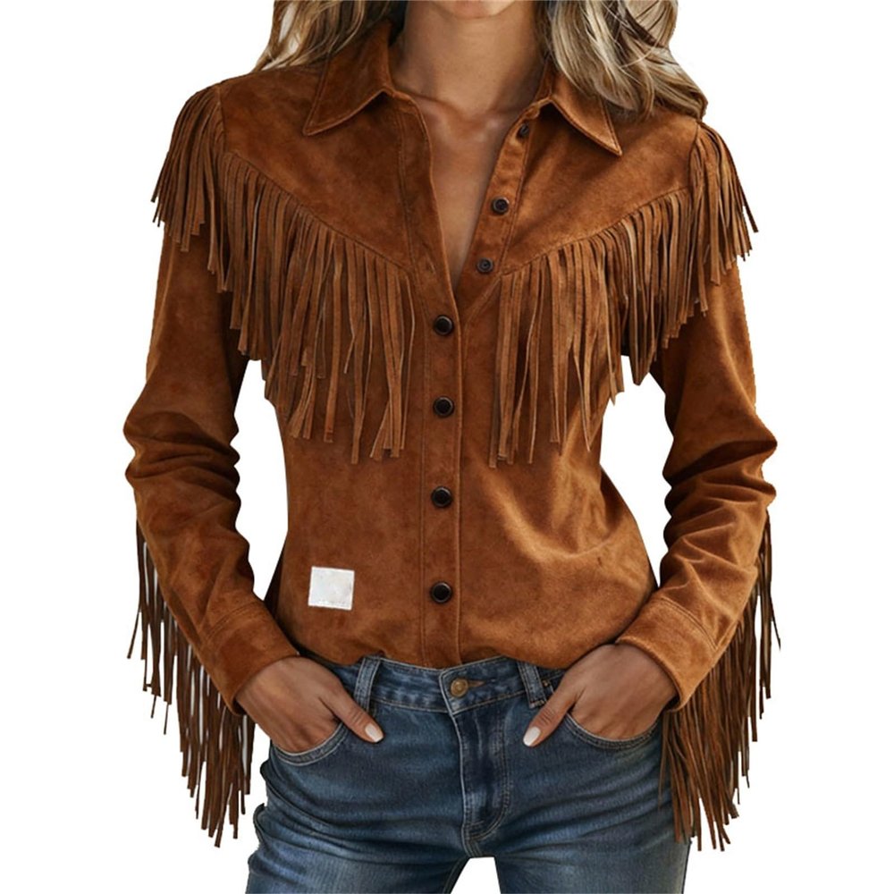 Women's Cowgirl Costume Western Denim Top with Fringe