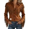 Women's Cowgirl Costume Western Denim Top with Fringe view 1