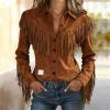 Women's Cowgirl Costume Western Denim Top with Fringe view 2