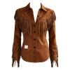 Women's Cowgirl Costume Western Denim Top with Fringe view 3