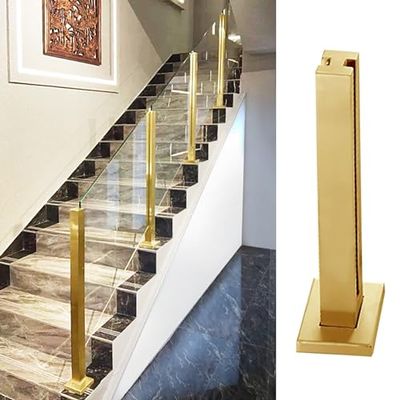 100 cm Glass Railing Posts for Stairways, Square Balusters and Clips for Wood or Concrete Floors