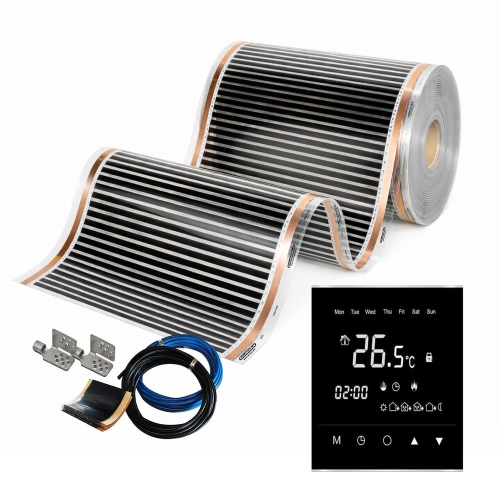 CALORIQUE NEO Infrared Heating Film, Electric Underfloor Heating, 100 cm, 150 W/m, 5.0 m, incl. Warm Life Touchscreen Thermostat