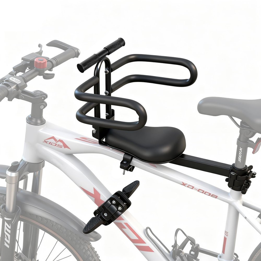 auvstar Front-Mounted Child Bike Seat, 360° Swivel, Quick Release, Footrests, Armrests, Safety Harness