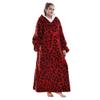 Yzehomijia Long Hoodie Blanket with Sleeves for Women & Adults, Soft Warm Wearable Blanket, Red Leopard Print view 1