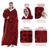 Yzehomijia Long Hoodie Blanket with Sleeves for Women & Adults, Soft Warm Wearable Blanket, Red Leopard Print view 4