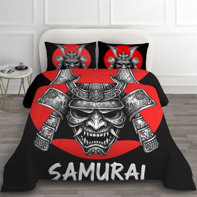 GEDAEUBA Japanese Samurai Comforter 135 x 200 in Japanese Style with Pillowcase