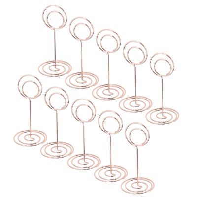 Smandy 10-Pack Table Number Holders, Iron Material, Round Base, Cute Design for Weddings, Parties, and Home Decor (Rose Gold)
