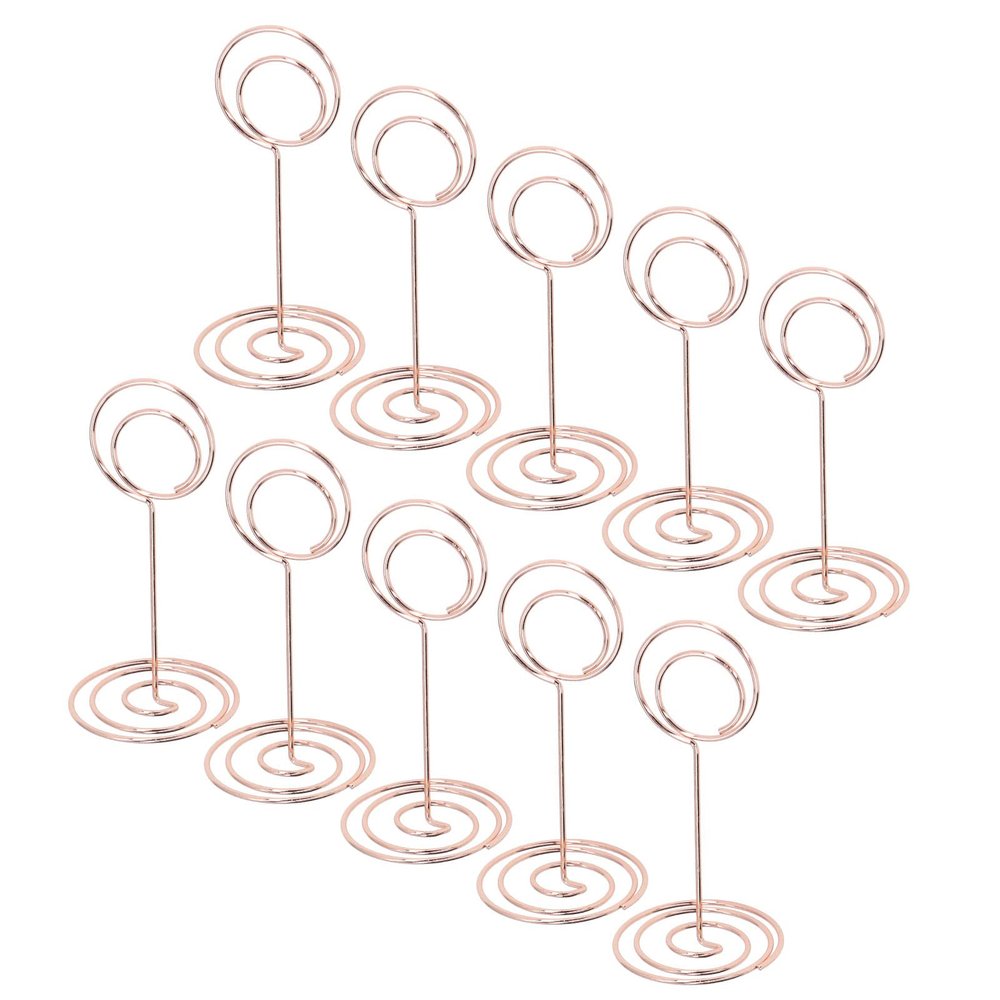 Smandy 10-Pack Table Number Holders, Iron Material, Round Base, Cute Design for Weddings, Parties, and Home Decor (Rose Gold)