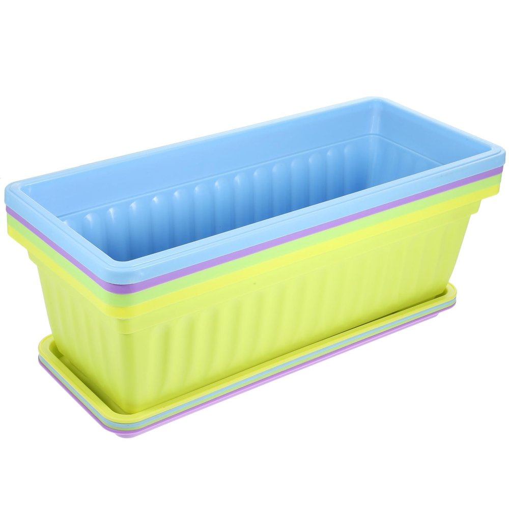HOMSFOU 4-Pack Rectangular Window Boxes with Saucers for Herbs