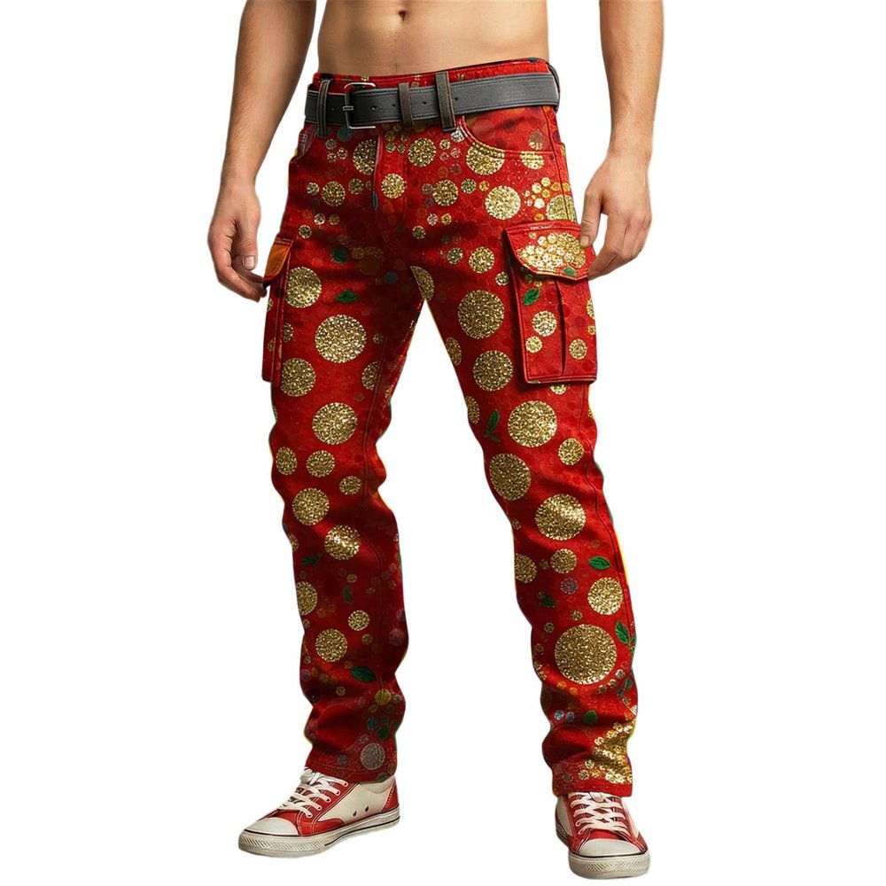 Caxndycing Men's Red Jogger Pants with Clown Print