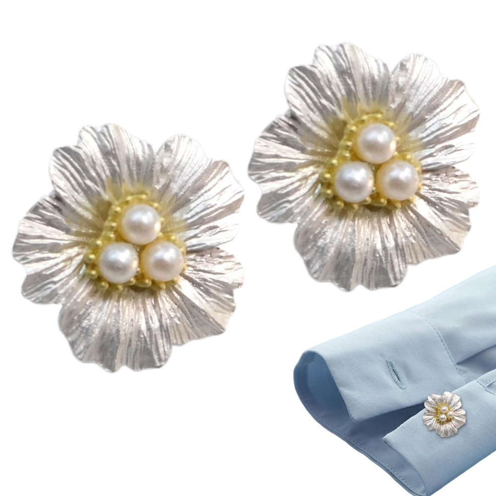 2PCS Pearl Flower Button Covers