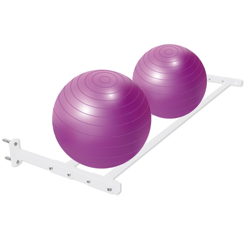 Wall-Mounted Yoga Ball Storage Rack 4896 for Exercise, Basketballs & Soccer Balls, Home Gym, Stylish White Design (124 cm), Space-Saving Solution