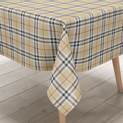 KEVKUS Embossed PVC Oilcloth Tablecloth 619-1 Beige Checkered Oxford Tartan Scotland
