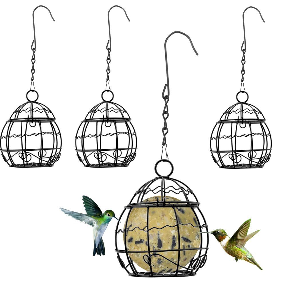 4-Pack Metal Hanging Bird Feeders with Chains and Suet Ball Holders