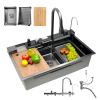 75 x 45 cm Black Stainless Steel Waterfall Kitchen Sink with Multifunction Faucet view 1