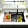 75 x 45 cm Black Stainless Steel Waterfall Kitchen Sink with Multifunction Faucet view 2