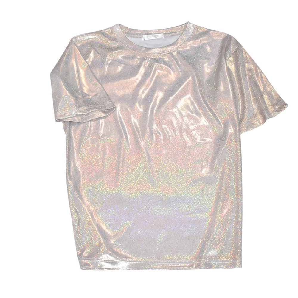 Women's Metallic Sequin Top, Short-Sleeve Mermaid-Style Shirt