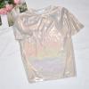 Women's Metallic Sequin Top, Short-Sleeve Mermaid-Style Shirt view 2