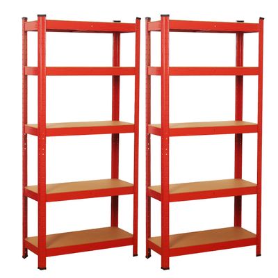 COZYBRITE 2-Piece Heavy-Duty Premium Shelving Unit Set, 1,750 kg Capacity, 10 Adjustable Shelves, MDF Boards, Red, 90 x 40 x 180 cm