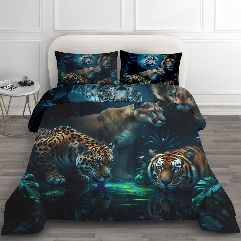 GEDAEUBA 4-Season Quilt 200 x 200 cm, Jungle Wild Animals, with 2 Pillowcases