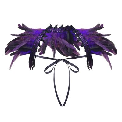 Black Feather Collar Gothic Feather Shrug, Black Feather Cape for Halloween, Carnival, Masquerade & Cosplay – Purple