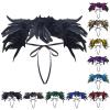 Black Feather Collar Gothic Feather Shrug, Black Feather Cape for Halloween, Carnival, Masquerade & Cosplay – Purple view 3
