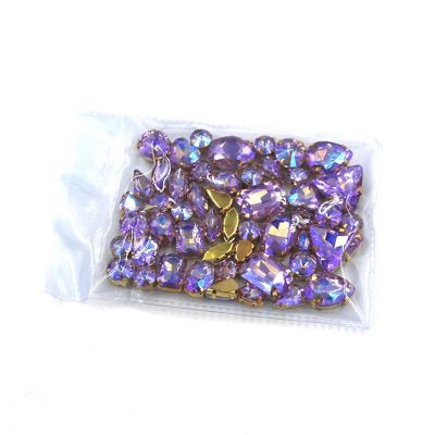 SDGBCXD Sew-On Glass Crystal Rhinestones, Gold Base, Multicolor, Mixed Shapes, 5-Pack (Crystal Purple AB1)