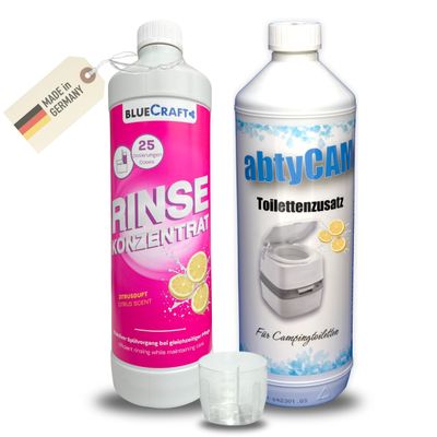 Bluecraft Rinse + abtyCAM Sanitary Fluid for Camping Toilets, Set of 2 x 1 L