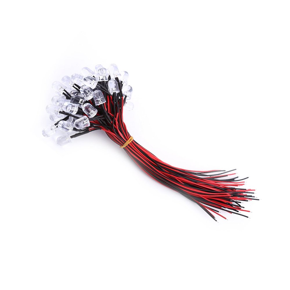 Aumotop Water-Clear LED Diodes, 50-Pack, DC 9–12 V, 3/5/10 mm, for Model Making (10 mm)