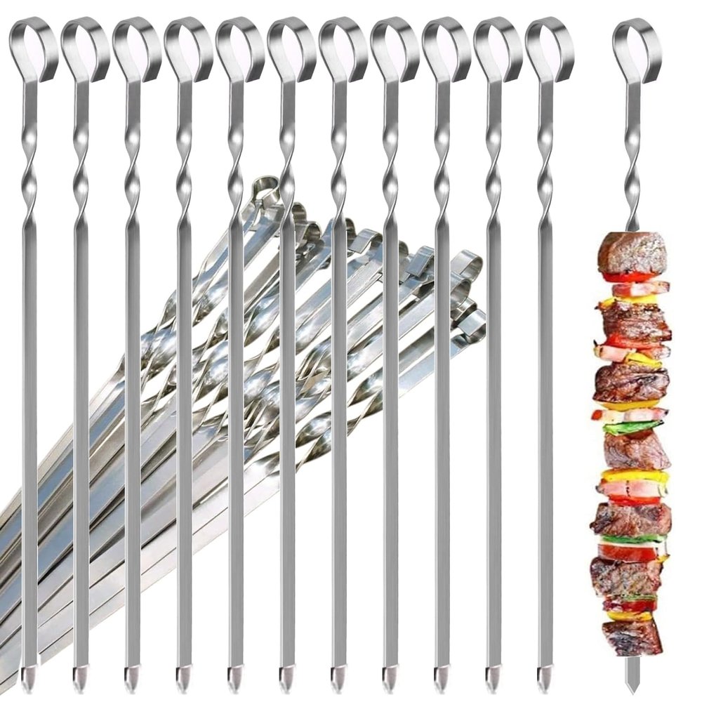 30 Stainless Steel Grill Skewers, 12-Inch Spiral Kabob Skewers