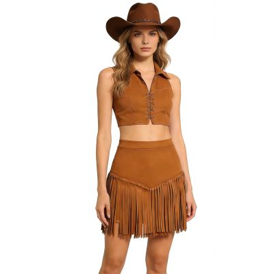 Women's Fringe Suede Mini Skirt, High-Waisted Western Festival Outfit