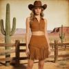 Women's Fringe Suede Mini Skirt, High-Waisted Western Festival Outfit view 2