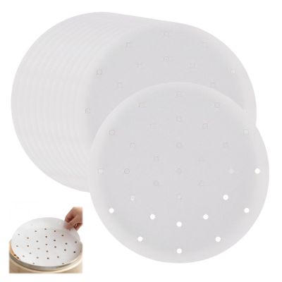 Ebksqs 100 Pcs Bamboo Steamer Paper - 9 Inch Round Non-Stick Steamer Paper for Dim Sum & Dumplings (Perforated)