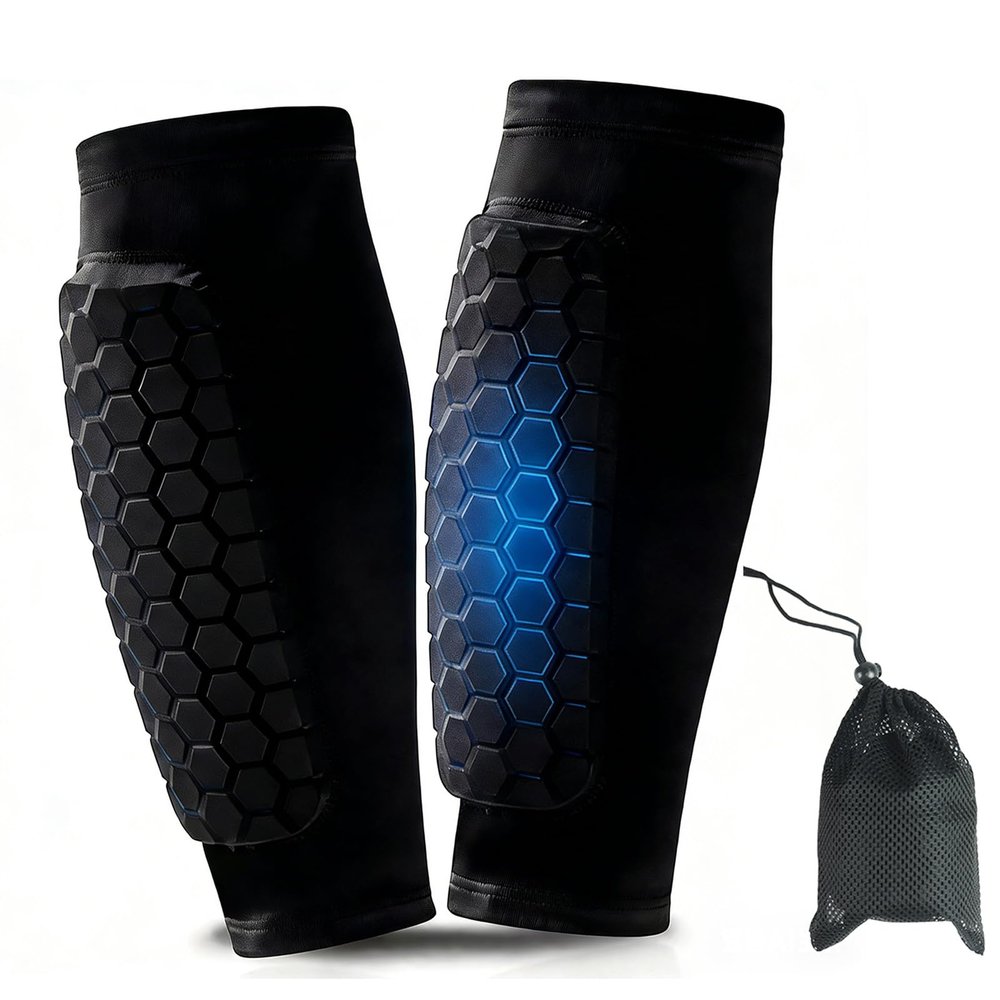 BacJueSin Soccer Shin Guards for Kids and Adults, Breathable Nylon, Honeycomb Design, Anti-Slip (L)