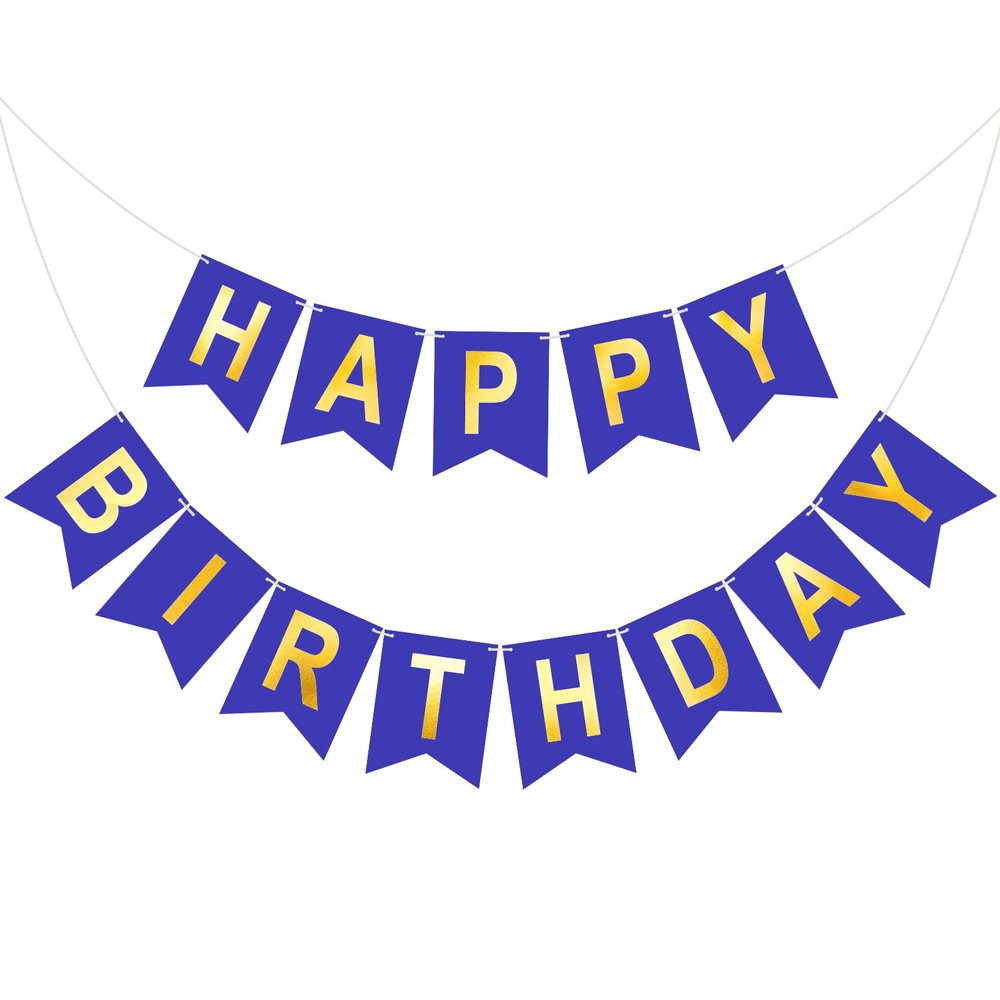jijAcraft Pre-Made Happy Birthday Banner: Royal Blue Gold