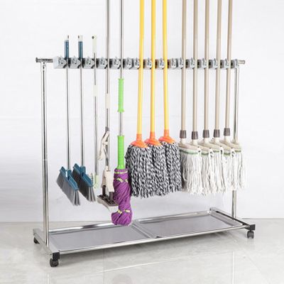 Nizer Cleaning Tool - Versatile Mop Holder & Broom Rack, Space-Saving Organizer for Garages, Gardens, Schools, Factories and Hotels