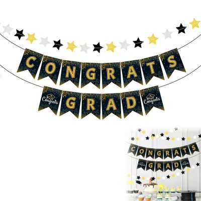 Graduation Banner Set - Black and Gold Congrats Grad