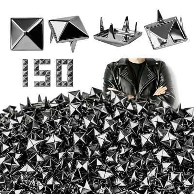 PDKKFF 150 Pcs Square Metal Studs, 8mm Black Pyramid Rivets