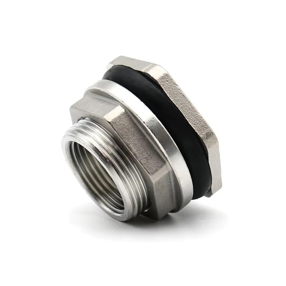 1 Pc 304 SS BSP Female-Thread Bulkhead Pipe Fitting, 1/4 to 2 in, for Water Tank Holes and Drainage Systems (DN25)