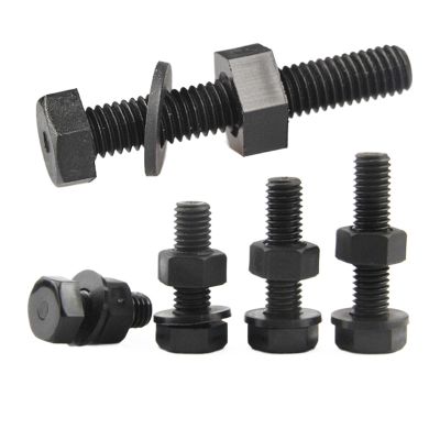 Black Nylon Hex-Head Bolt, Nut and Washer Set, 30 mm, M10, 10 Pieces
