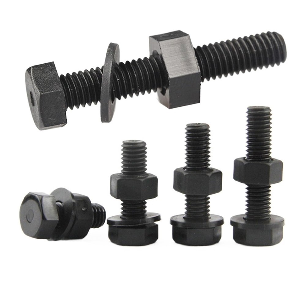 Black Nylon Hex-Head Bolt, Nut and Washer Set, 30 mm, M10, 10 Pieces